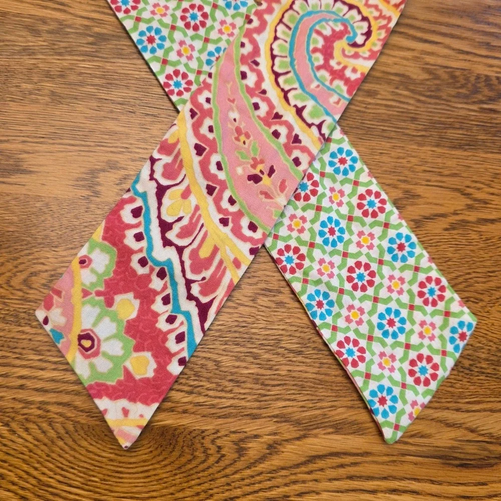 Vera Bradley Reversible Skinny Scarf Paisley Geometric Pink Green Blue 54 Inch